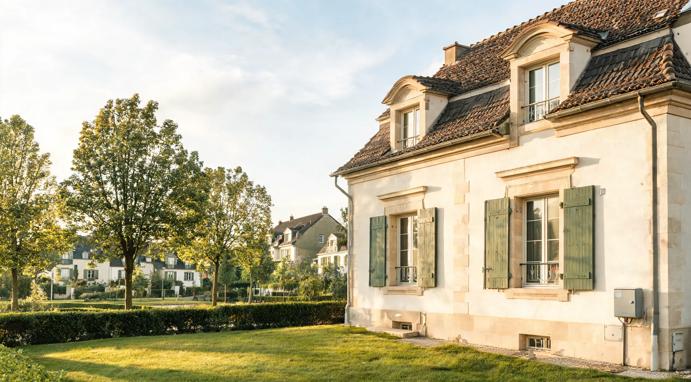 Maison française avec coffret de raccordement en limite de propriété